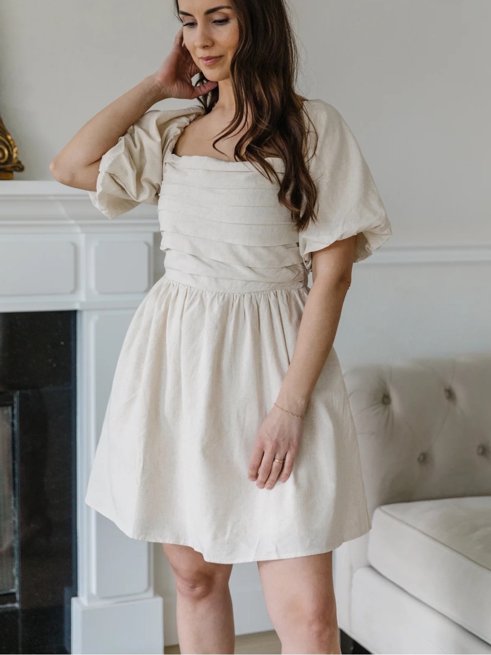 Tink and Posh Linen Puff-Sleeve Mini Dress Large NWT